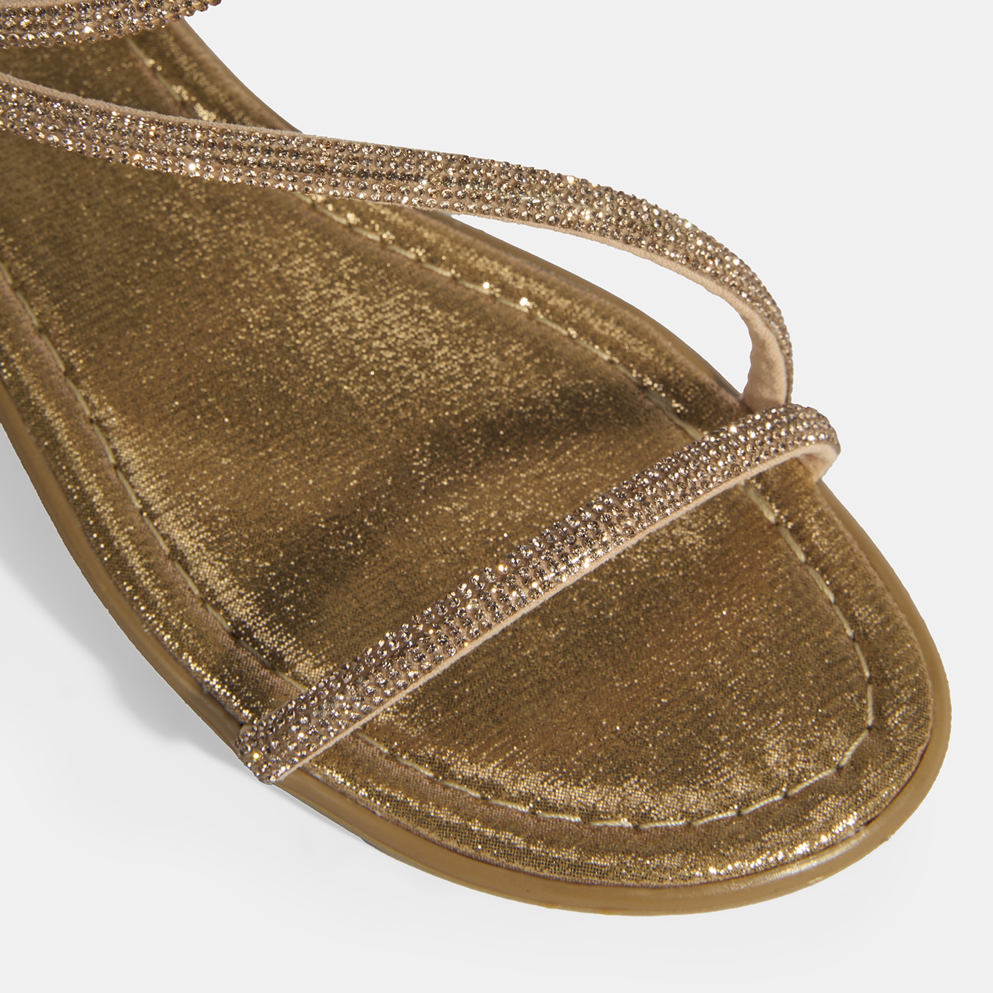 Kadın Gold Lastik Bantlı Taşlı Sandalet