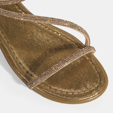  Kadın Gold Lastik Bantlı Taşlı Sandalet