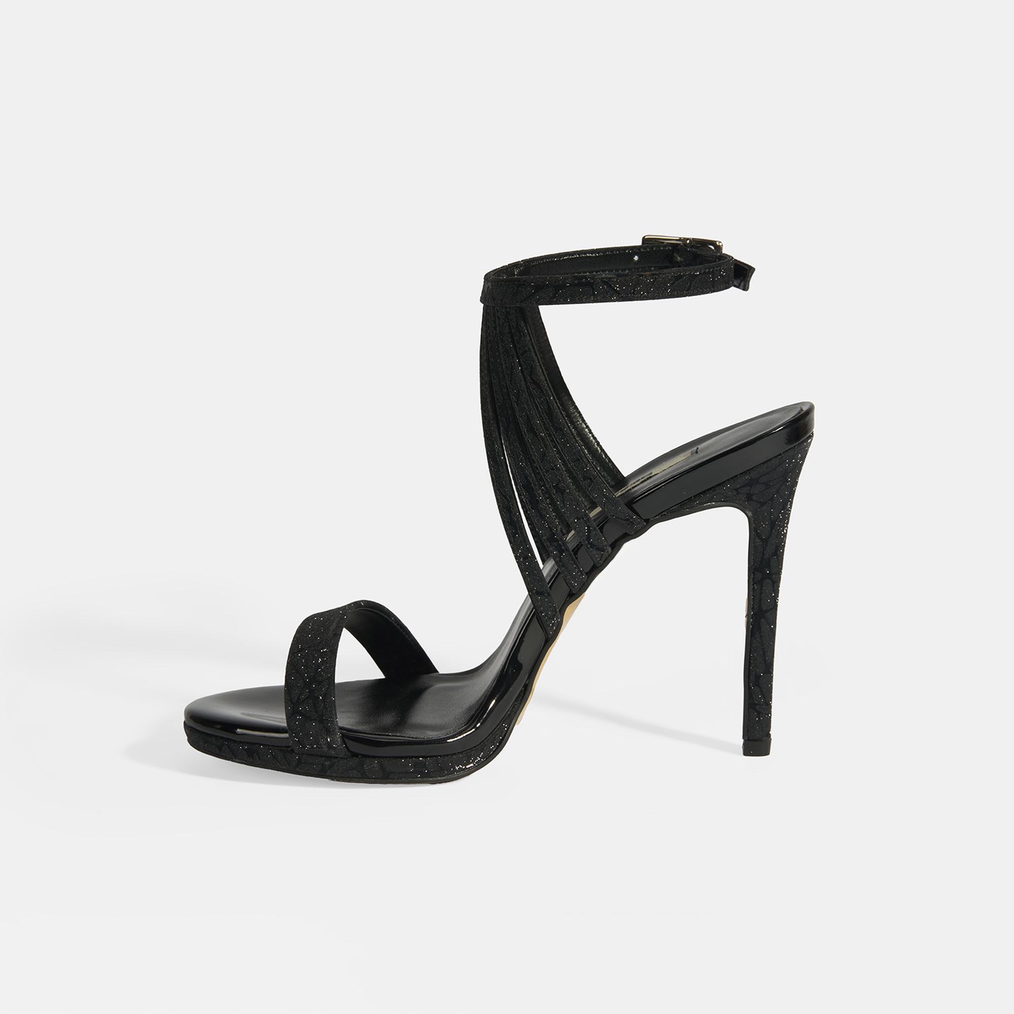 Kadın Siyah Simli Bantlı Topuklu Abiye Sandalet