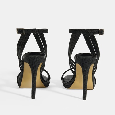  Kadın Siyah Simli Bantlı Topuklu Abiye Sandalet