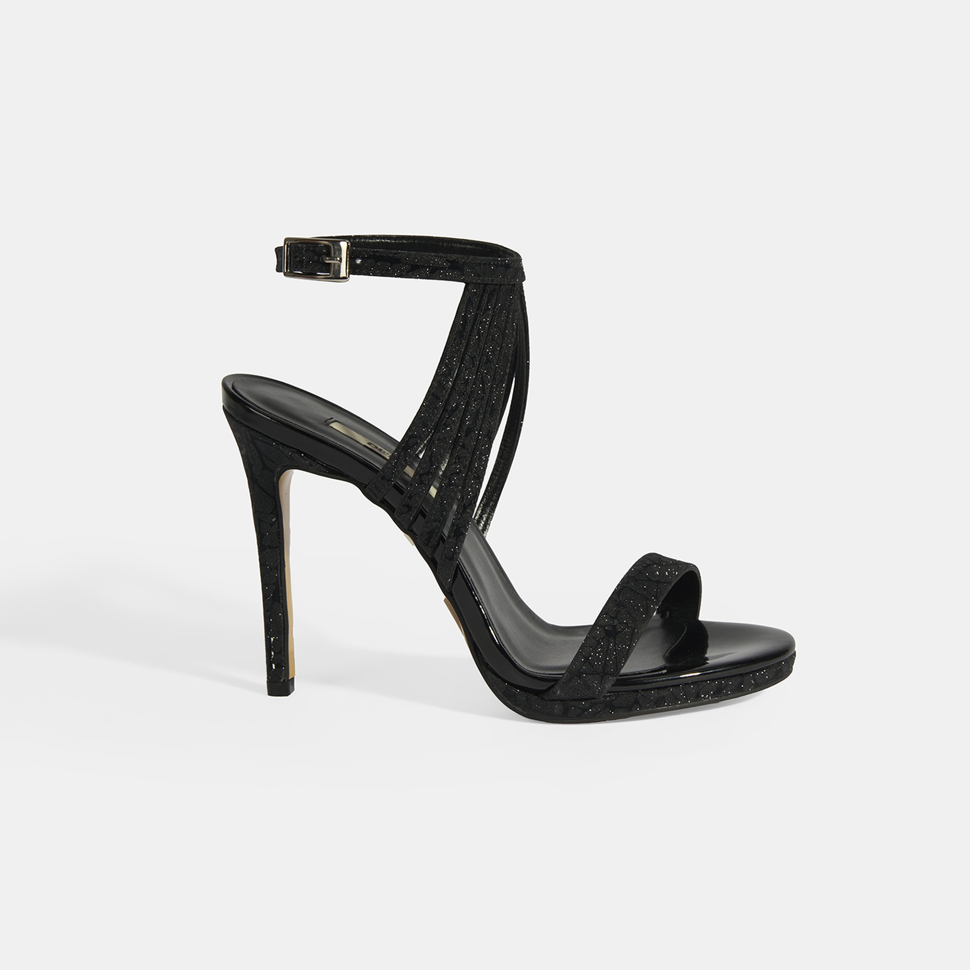 Kadın Siyah Simli Bantlı Topuklu Abiye Sandalet