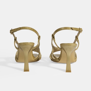  Kadın Gold Simli Topuklu Abiye Sandalet