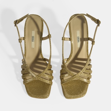  Kadın Gold Simli Topuklu Abiye Sandalet