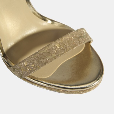  Kadın Gold Simli Bantlı Topuklu Abiye Sandalet