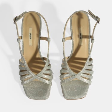  Kadın Gümüş Simli Topuklu Abiye Sandalet