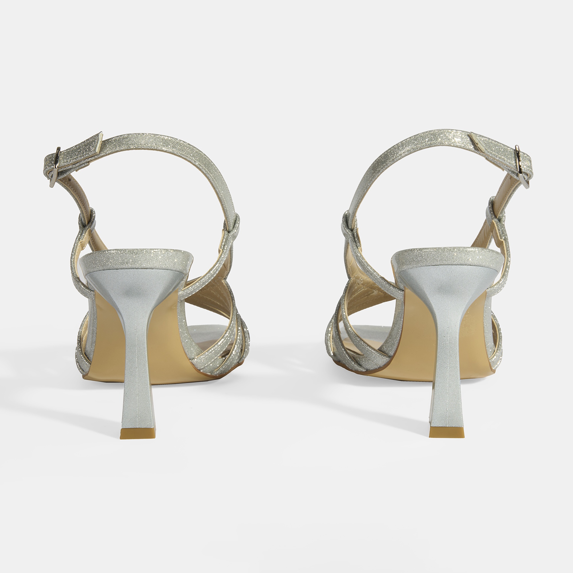 Kadın Gümüş Simli Topuklu Abiye Sandalet