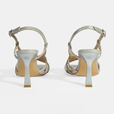  Kadın Gümüş Simli Topuklu Abiye Sandalet