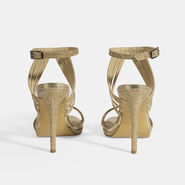  Kadın Gold Simli Bantlı Topuklu Abiye Sandalet