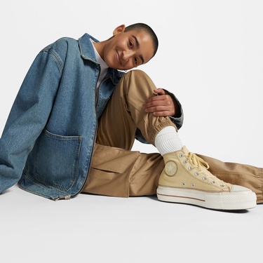  Converse Chuck Taylor All Star Lift Platform Contrast Stitching Kadın Bej Sneaker