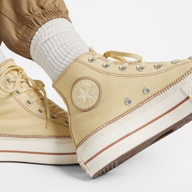  Converse Chuck Taylor All Star Lift Platform Contrast Stitching Kadın Bej Sneaker