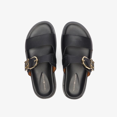  Tommy Hilfiger Leather Sporty Kadın Siyah Terlik