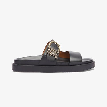  Tommy Hilfiger Leather Sporty Kadın Siyah Terlik