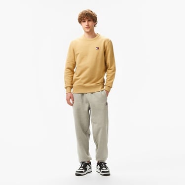  Tommy Jeans Reg Badge Crew Ext Erkek Bej Sweatshirt
