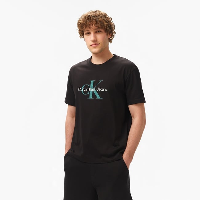 Calvin Klein Textured Monologo Erkek Siyah T-Shirt