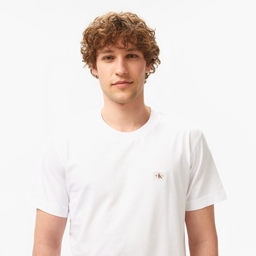  Calvin Klein Woven Label Regular Erkek Beyaz T-Shirt