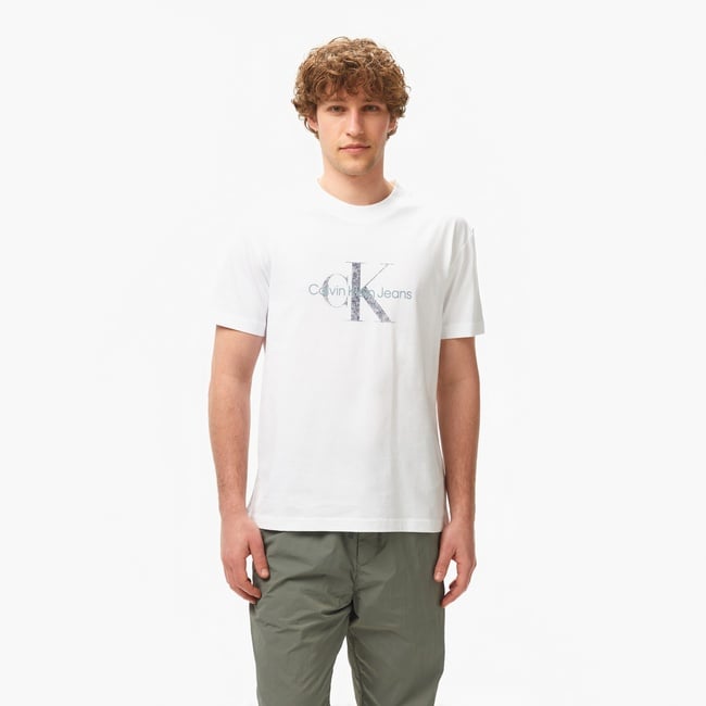  Calvin Klein Textured Monologo Erkek Beyaz T-Shirt