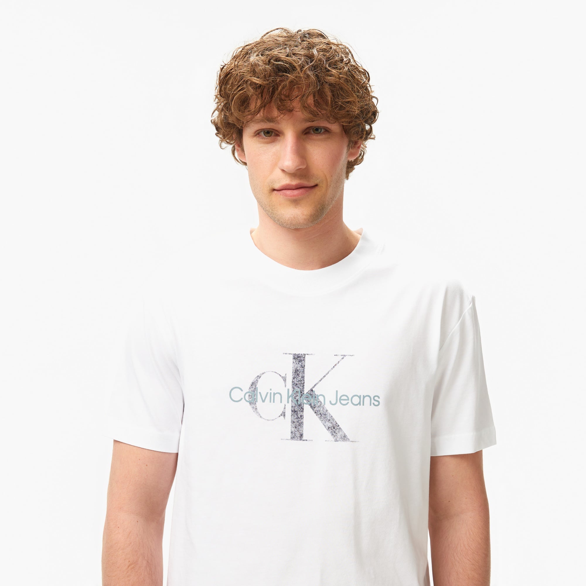 Calvin Klein Textured Monologo Erkek Beyaz T-Shirt