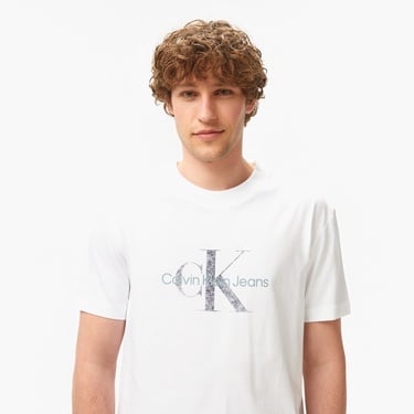  Calvin Klein Textured Monologo Erkek Beyaz T-Shirt