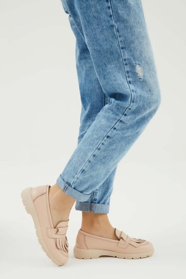  Tamer Tanca Kadın Hakiki Deri Nude Loafer Ayakkabı