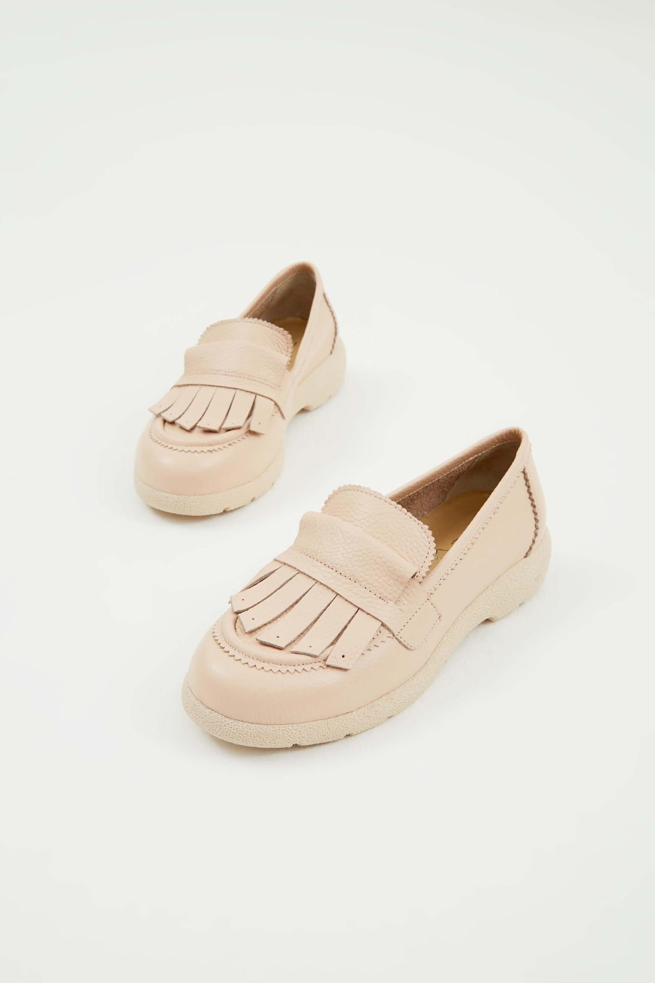  Tamer Tanca Kadın Hakiki Deri Nude Loafer Ayakkabı