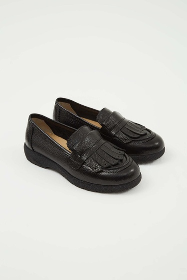  Tamer Tanca Kadın Hakiki Deri Siyah Floter Loafer Ayakkabı