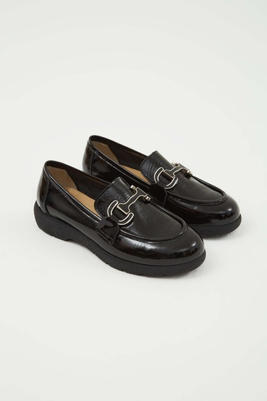  Tamer Tanca Kadın Hakiki Deri Siyah Rugan Loafer Ayakkabı