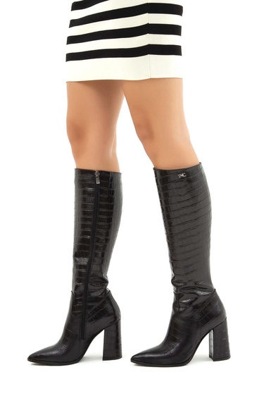  Tamer Tanca Kadın Hakiki Deri Siyah Kroko Klasik Çizme