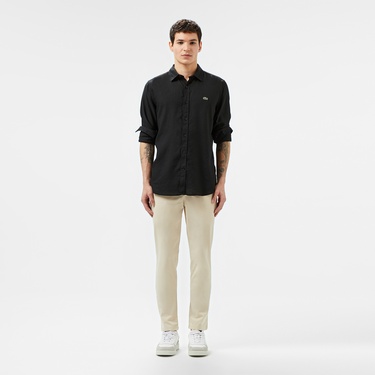  Lacoste Erkek Slim Fit Keten Siyah Gömlek