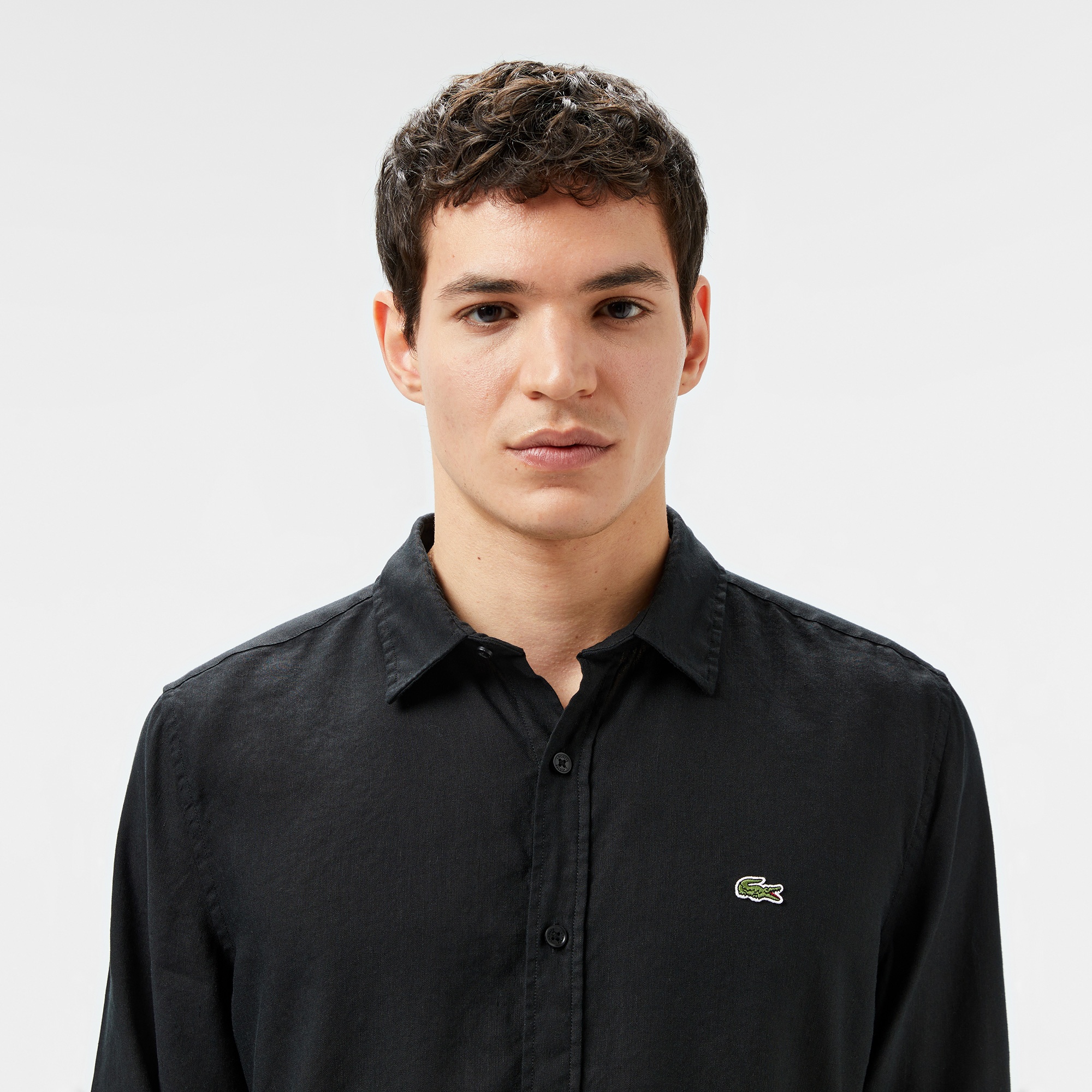 Lacoste Erkek Slim Fit Keten Siyah Gömlek