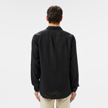  Lacoste Erkek Slim Fit Keten Siyah Gömlek