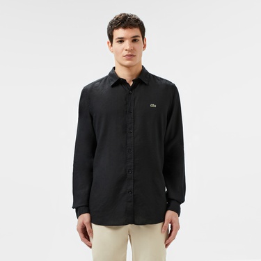  Lacoste Erkek Slim Fit Keten Siyah Gömlek