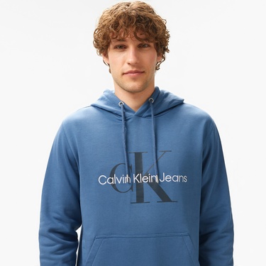  Calvin Klein Jeans Seasonal Monologo Regular Erkek Mavi Hoodie