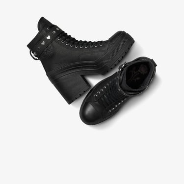  Converse Chuck 70 De Luxe Heel Unisex Siyah Deri Platform Dark Romance Sneaker