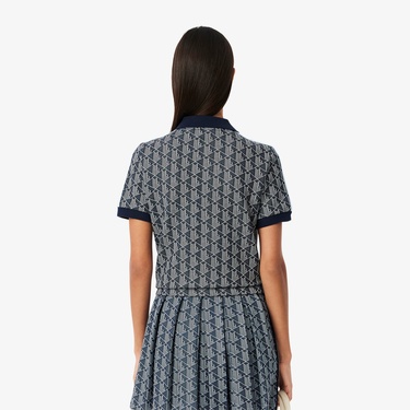  Lacoste Slim Fit Monogram Kadın Siyah Polo