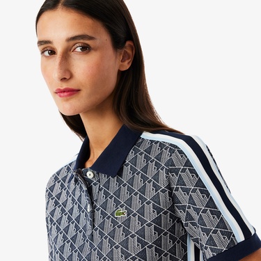  Lacoste Slim Fit Monogram Kadın Siyah Polo