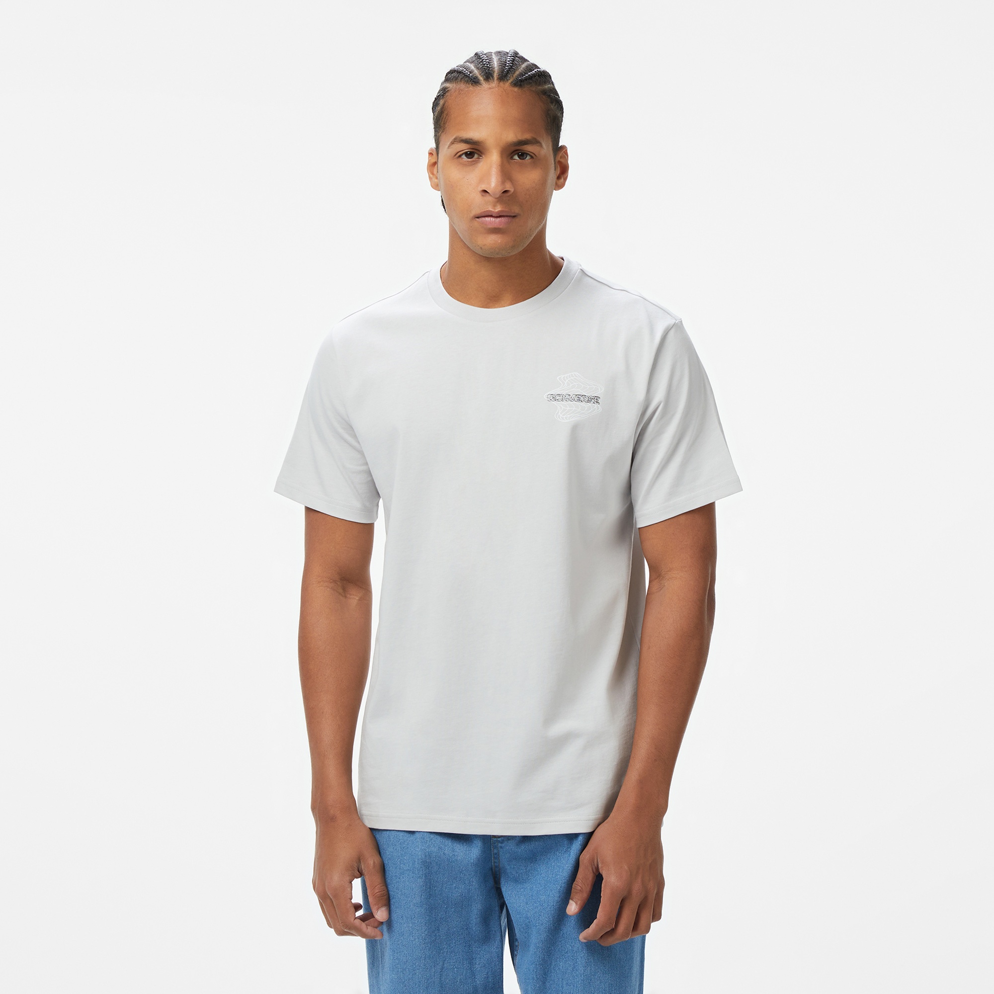 Converse Erkek Loose Fit Grafik Baskılı Gri T-Shirt