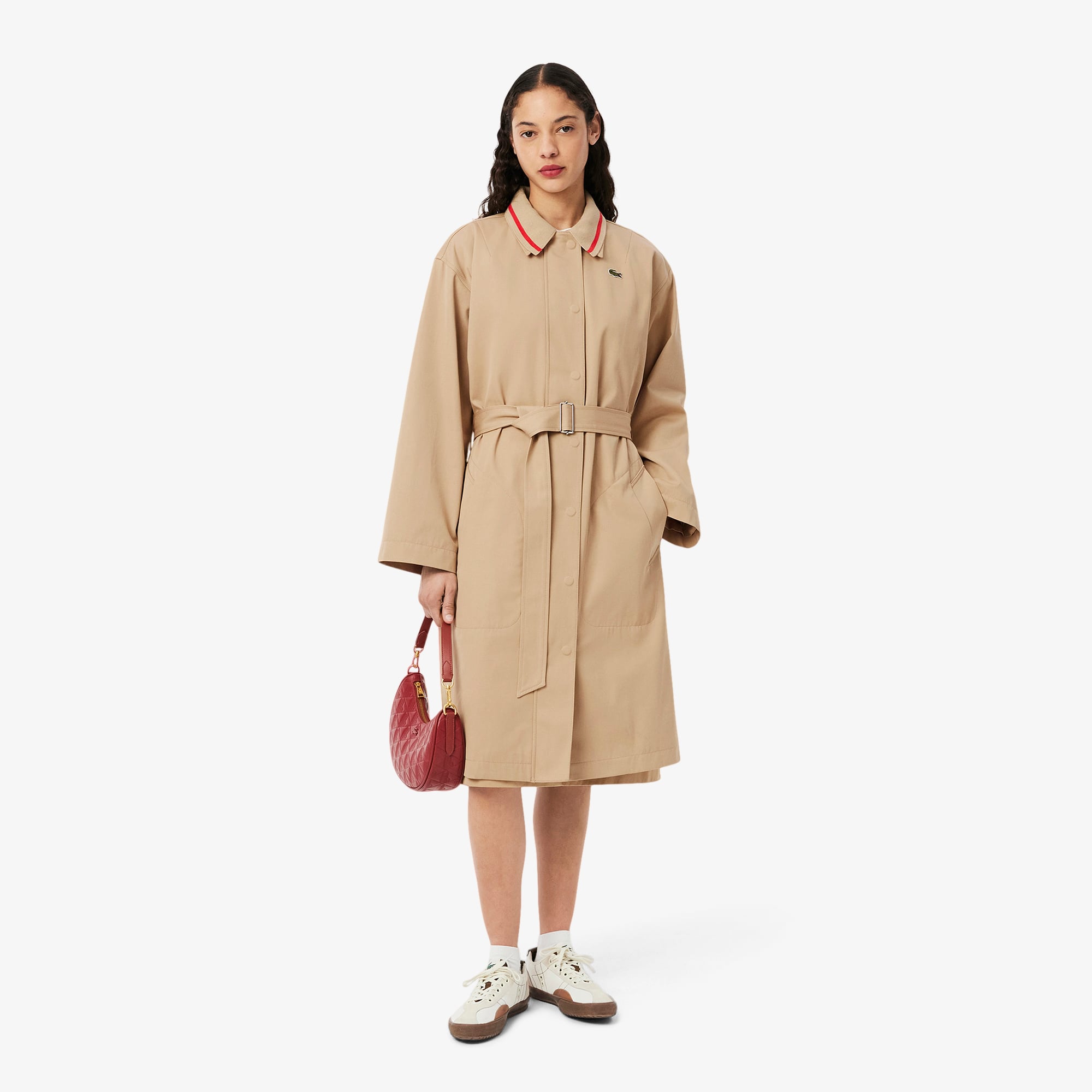  Lacoste Kadın Relaxed Fit Bej Trençkot