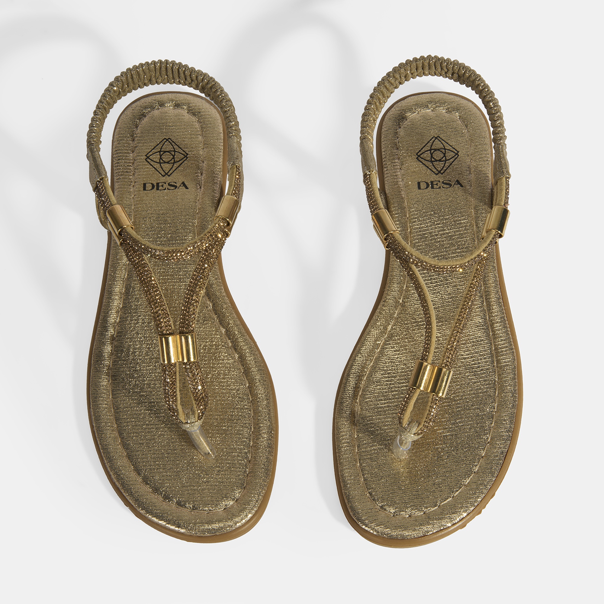 Kadın Gold Taşlı Lastik Bantlı Parmak Arası Sandalet