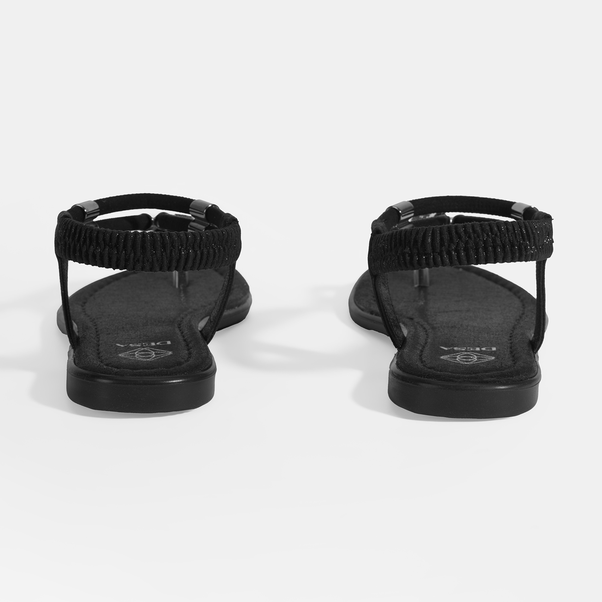 Kadın Siyah Taşlı Lastik Bantlı Parmak Arası Sandalet