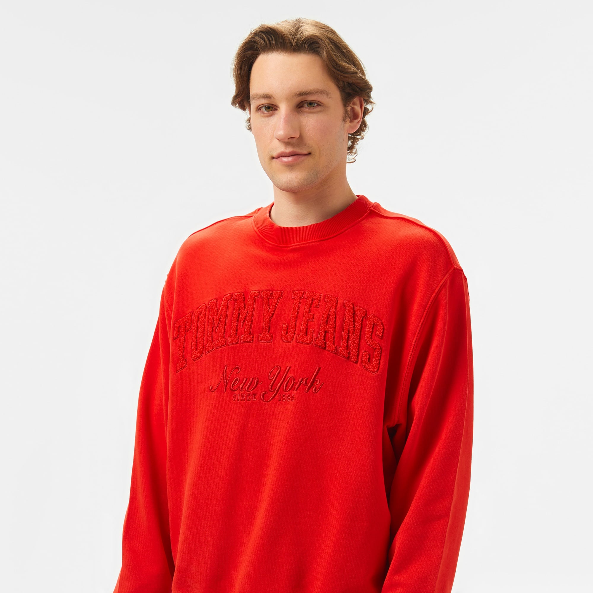 Tommy Jeans Relax Vintage Varsity Crew Erkek Kırmızı Sweatshirt