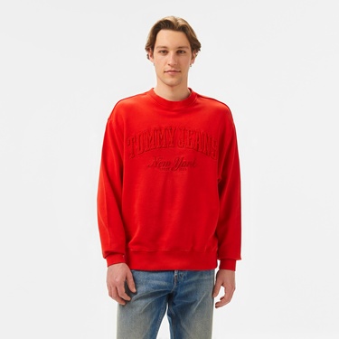  Tommy Jeans Relax Vintage Varsity Crew Erkek Kırmızı Sweatshirt