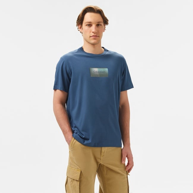  Calvin Klein Logo Erkek Mavi T-Shirt