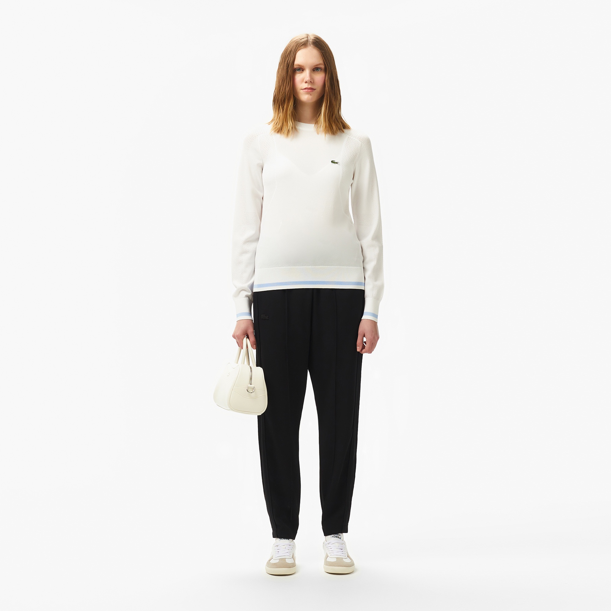 Kadın Regular Fit Bisiklet Yaka Beyaz Triko