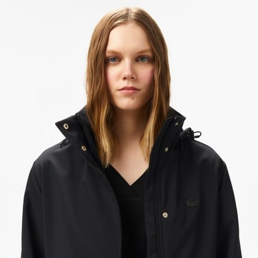  Kadın Relaxed Fit Kapüşonlu Siyah Yağmurluk