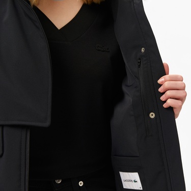  Kadın Relaxed Fit Kapüşonlu Siyah Yağmurluk