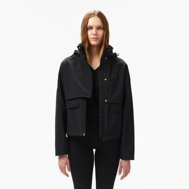  Kadın Relaxed Fit Kapüşonlu Siyah Yağmurluk