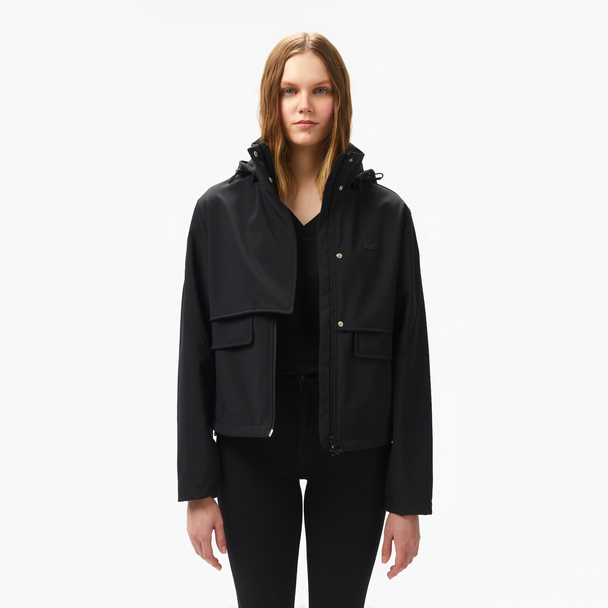  Kadın Relaxed Fit Kapüşonlu Siyah Yağmurluk