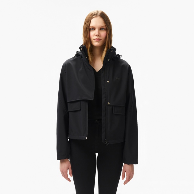 Kadın Relaxed Fit Kapüşonlu Siyah Yağmurluk