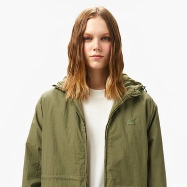  Lacoste Kadın Kapüşonlu Yeşil Yağmurluk