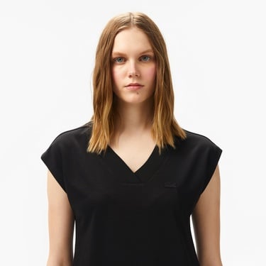  Lacoste Kadın Slim Fit V Yaka Siyah T-Shirt